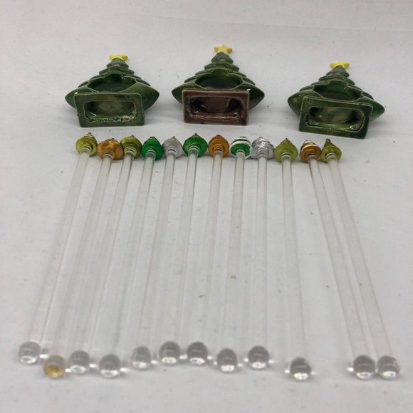 Christmas Tree Napkin Rings (3) & Stir Sticks (12) - Picture 3 of 8